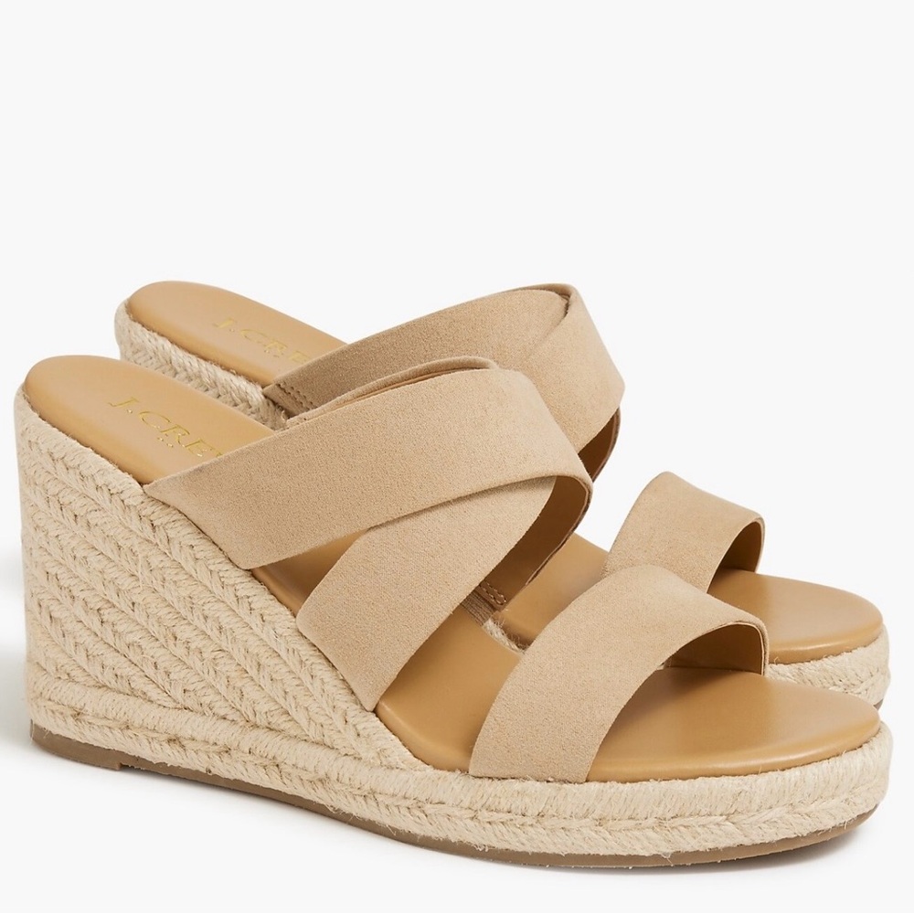 J.Crew Wide Strap Espadrille Mule Wedges 8.5 Light Khaki 3.5” Heel: Worn Once!